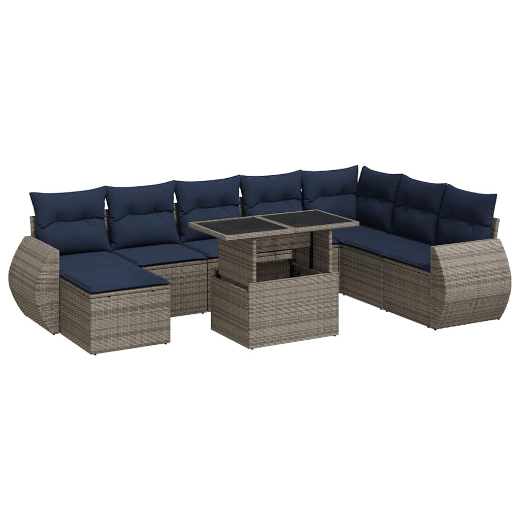 Ensemble de canapés de jardin 9 pcs et coussins rotin acacia