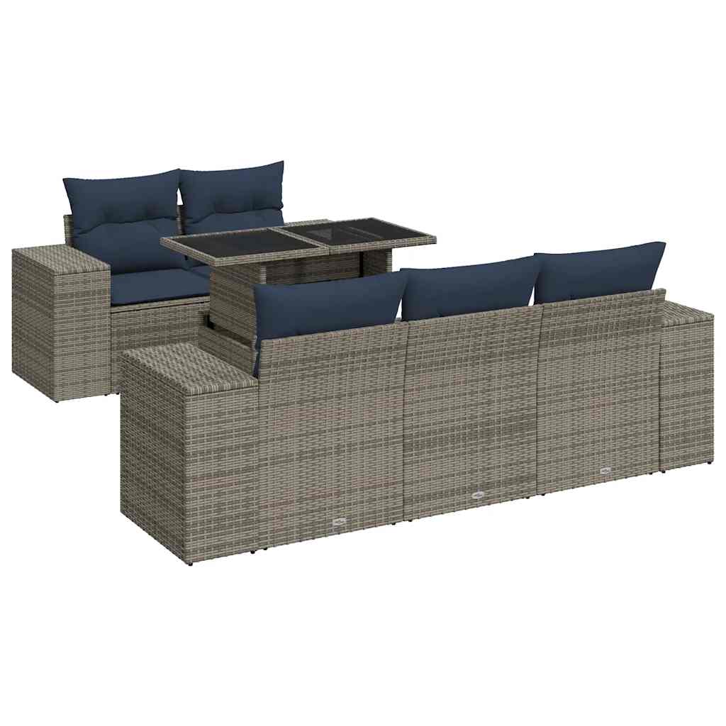 Salon de jardin avec coussins 6 pcs gris résine tressée acacia
