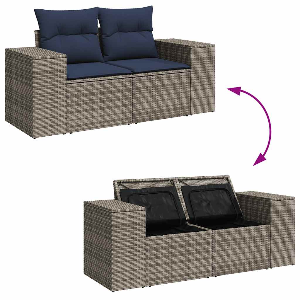 Salon de jardin avec coussins 6 pcs gris résine tressée acacia
