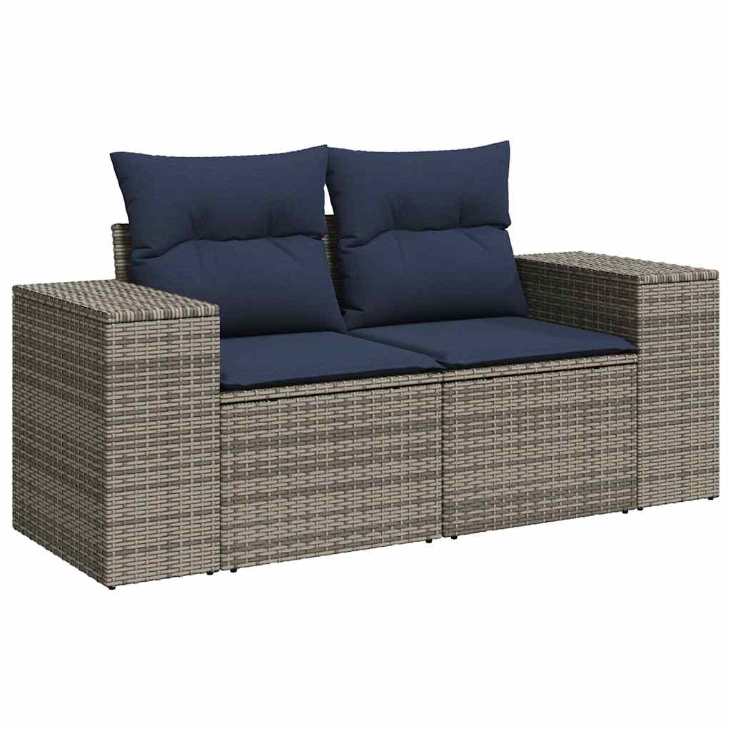 Salon de jardin avec coussins 7 pcs gris résine tressée acacia