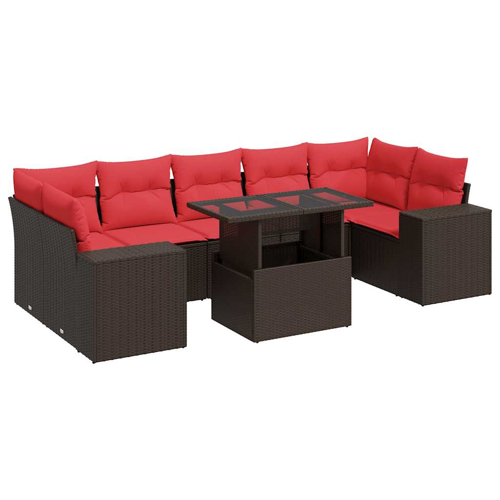 Salon de jardin 8pcs avec coussins marron résine tressée acacia