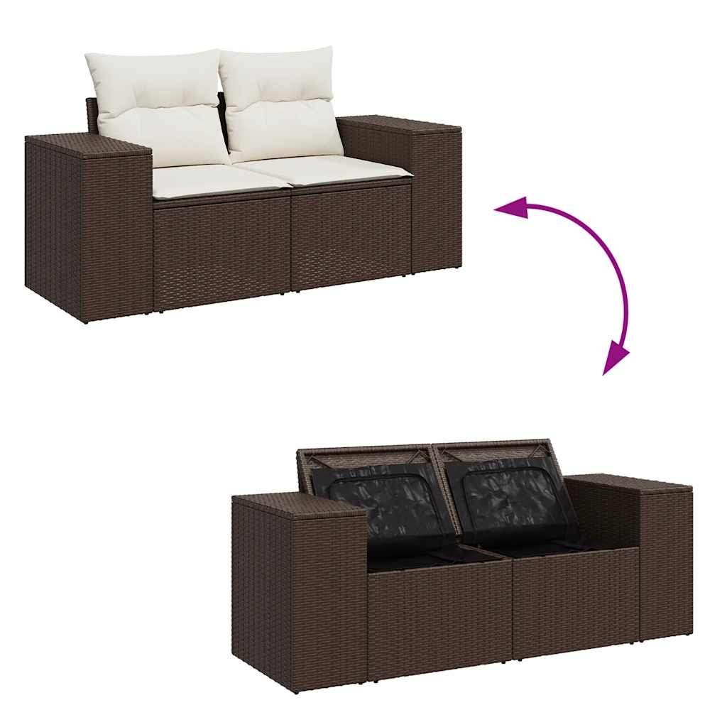 Salon de jardin avec coussins 9 pcs marron résine tressée