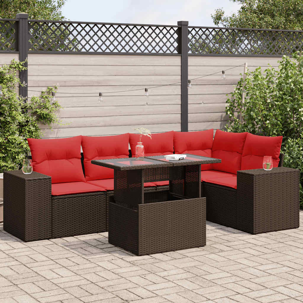 Salon de jardin avec coussins 6pcs marron résine tressée acacia
