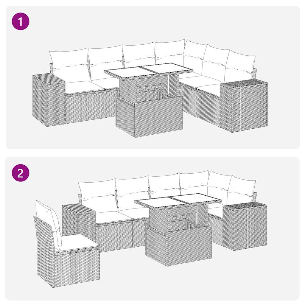 Salon de jardin avec coussins 7 pcs gris résine tressée acacia