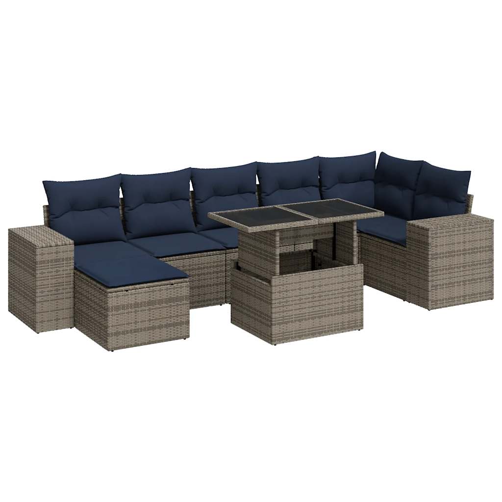 Salon de jardin avec coussins 8 pcs gris résine tressée acacia