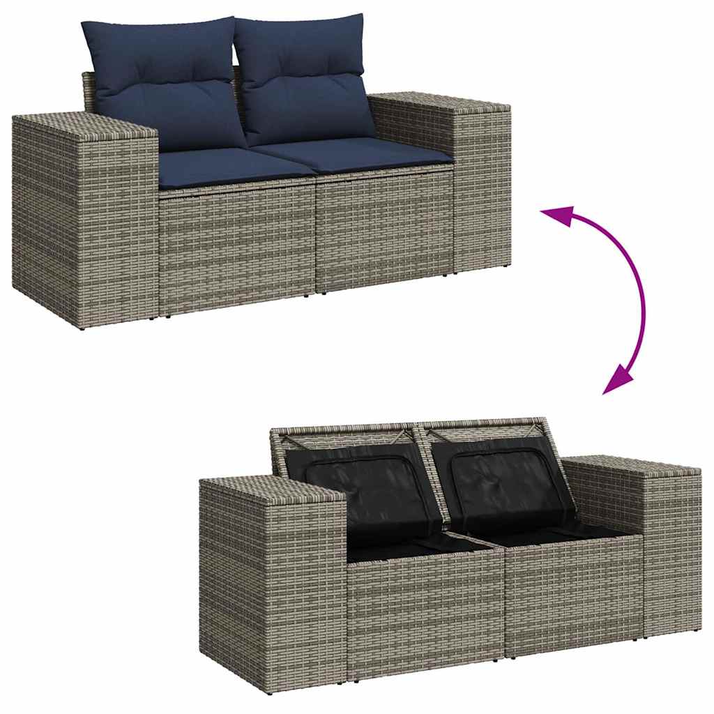 Salon de jardin avec coussins 8 pcs gris résine tressée acacia