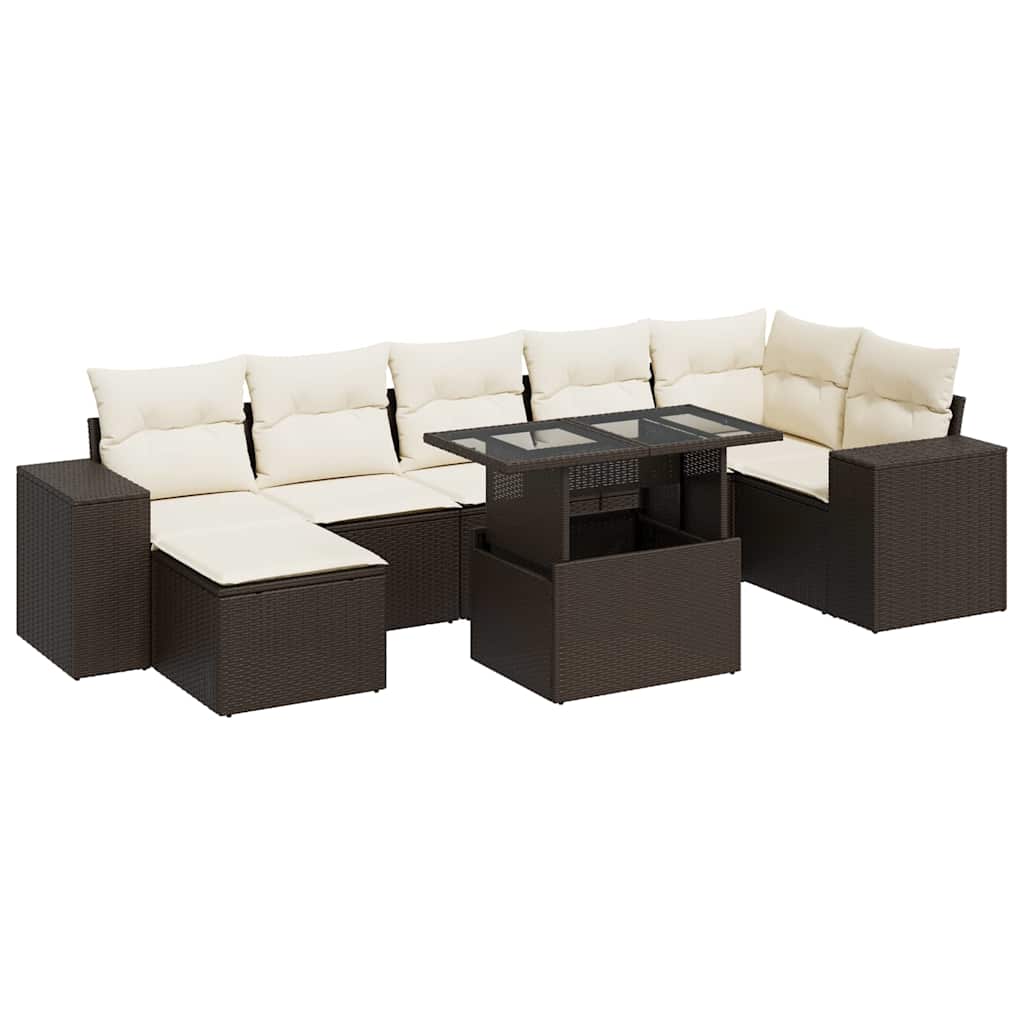 Salon de jardin 8 pcs avec coussins marron résine tressée