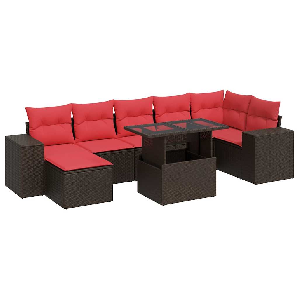 Salon de jardin 8pcs avec coussins marron résine tressée acacia