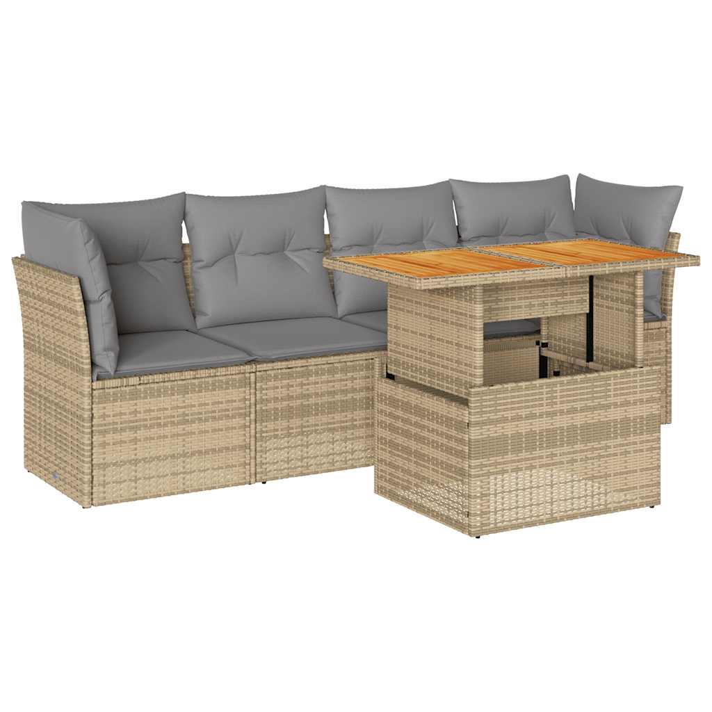 Salon de jardin avec coussins 5 pcs beige résine tressée