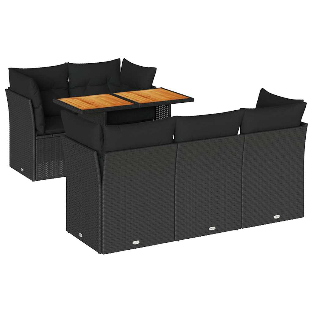 Salon de jardin 6 pcs avec coussins noir résine tressée