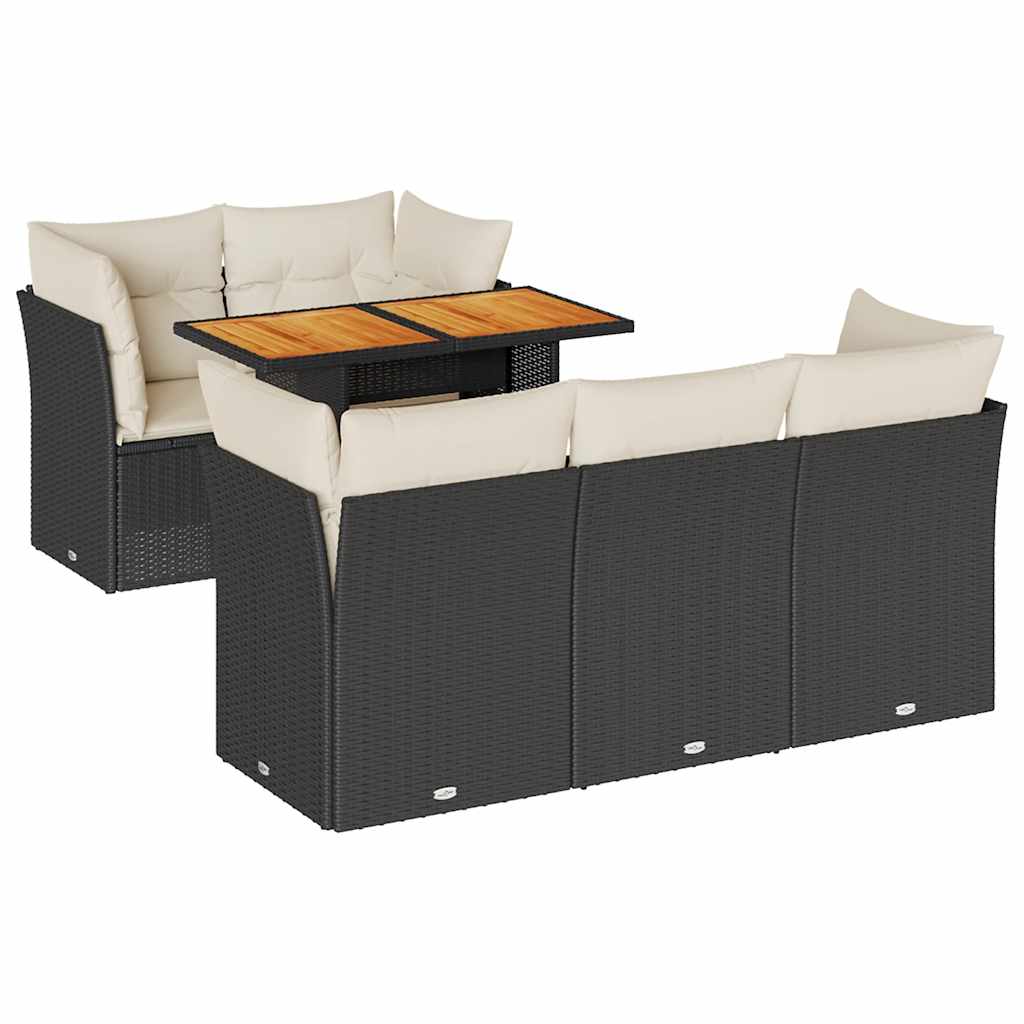 Salon de jardin 6 pcs avec coussins noir résine tressée