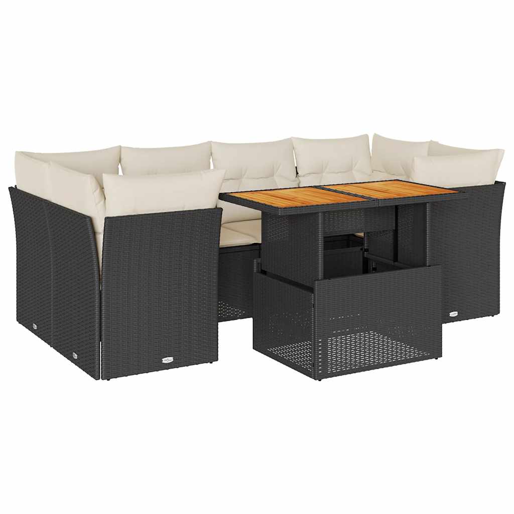 Salon de jardin 7 pcs avec coussins noir résine tressée