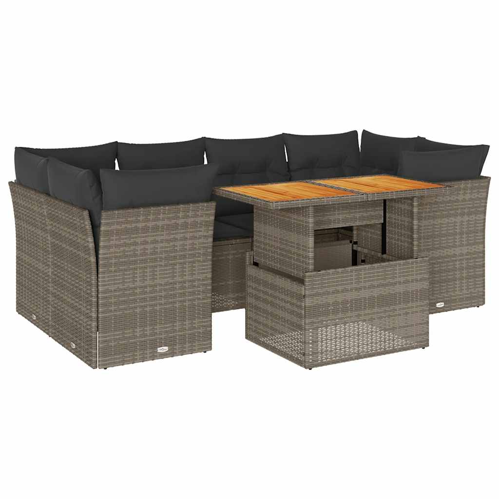 Salon de jardin avec coussins 7 pcs gris résine tressée