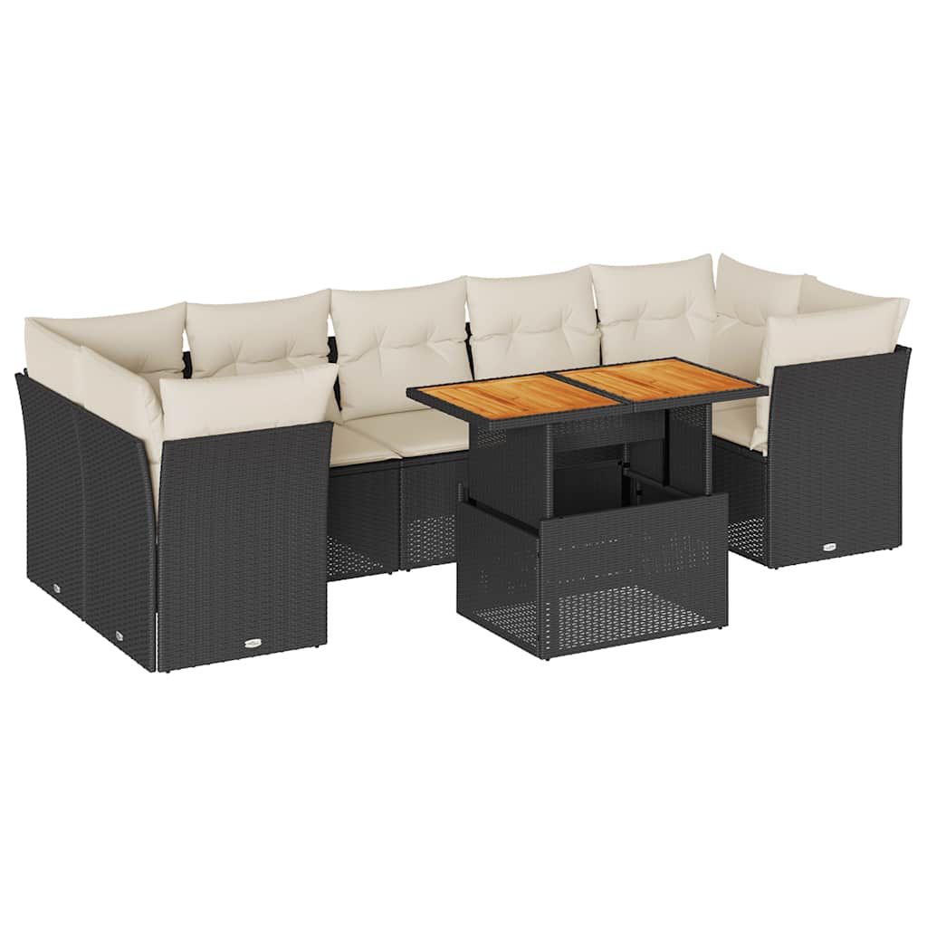 Salon de jardin 8 pcs avec coussins noir résine tressée