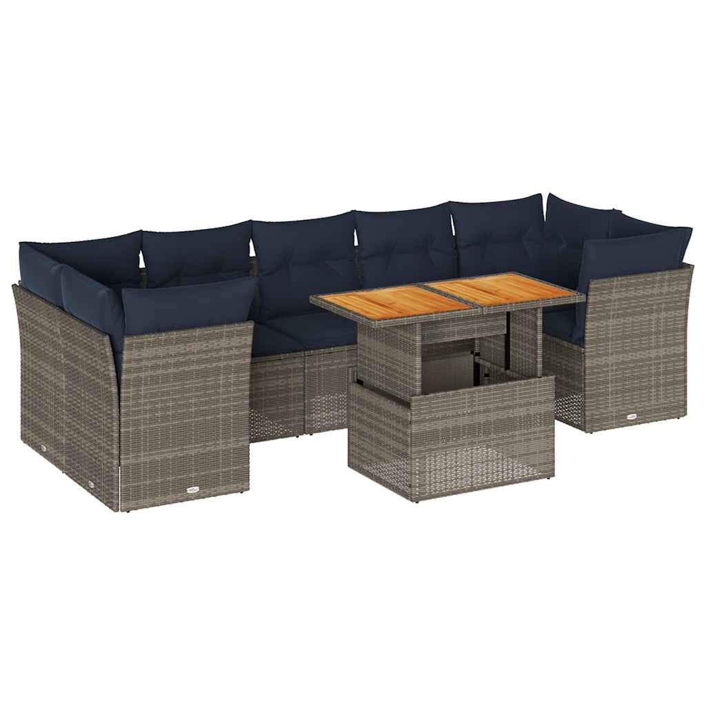 Salon de jardin 8 pcs avec coussins gris résine tressée