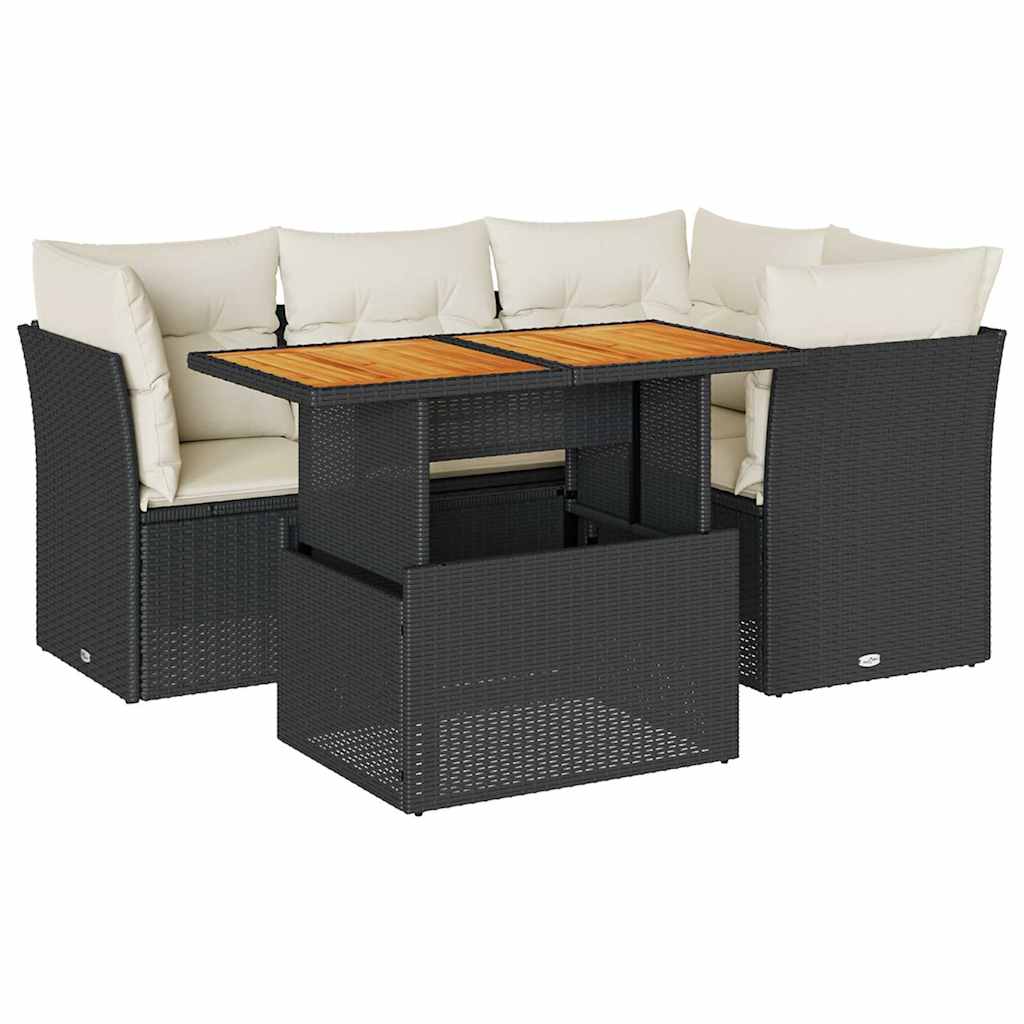 Salon de jardin 5 pcs avec coussins noir résine tressée