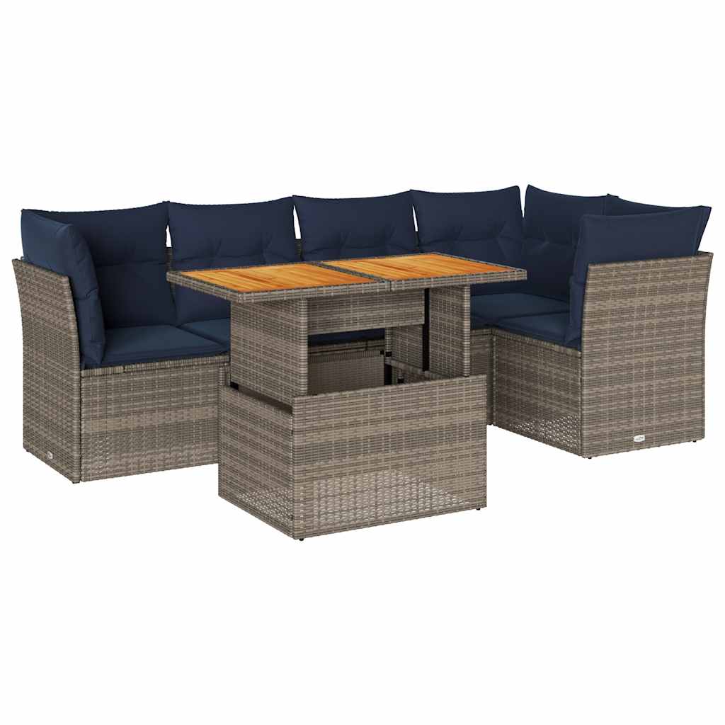 Salon de jardin 6 pcs avec coussins gris résine tressée