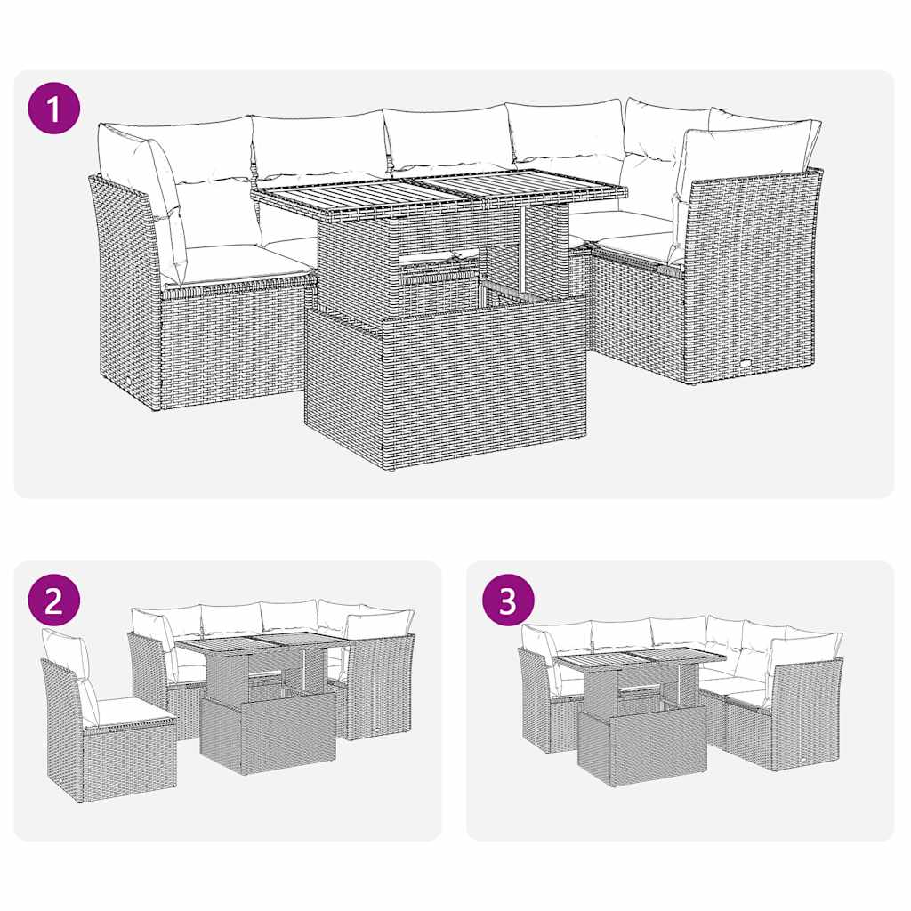 Salon de jardin 6 pcs avec coussins gris résine tressée