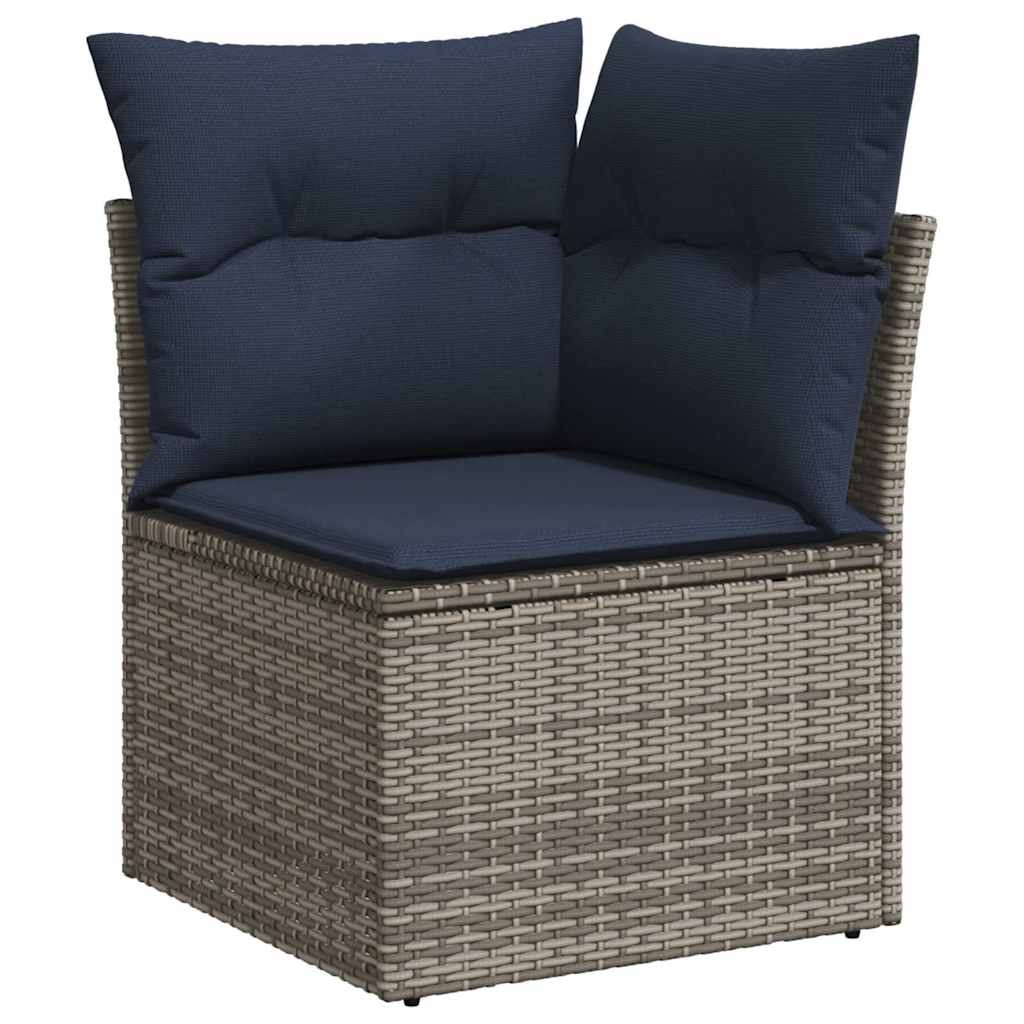 Salon de jardin 9 pcs avec coussins gris résine tressée
