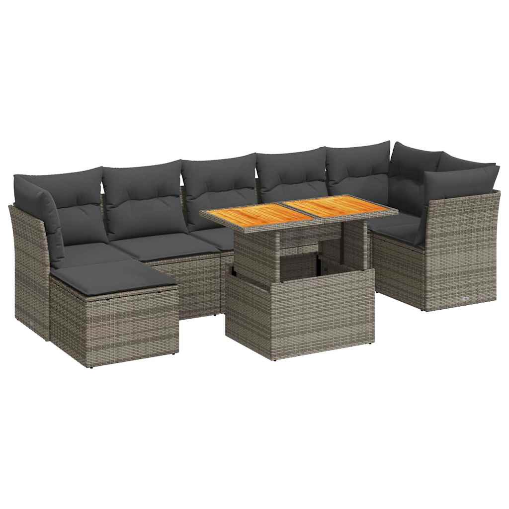 Salon de jardin 8 pcs avec coussins gris résine tressée