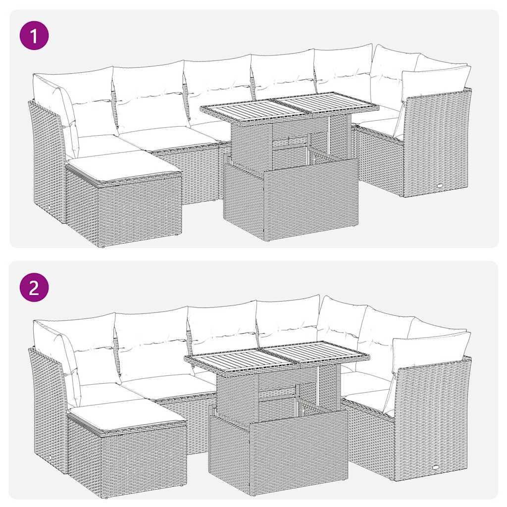 Salon de jardin 8 pcs avec coussins gris résine tressée