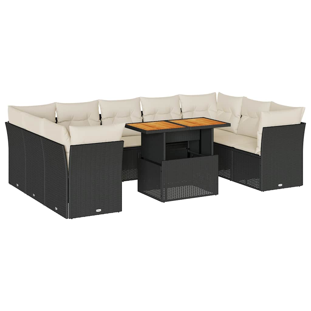 Salon de jardin 10 pcs avec coussins noir résine tressée