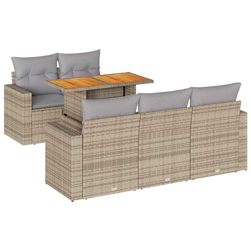 Salon de jardin avec coussins 6 pcs beige résine tressée