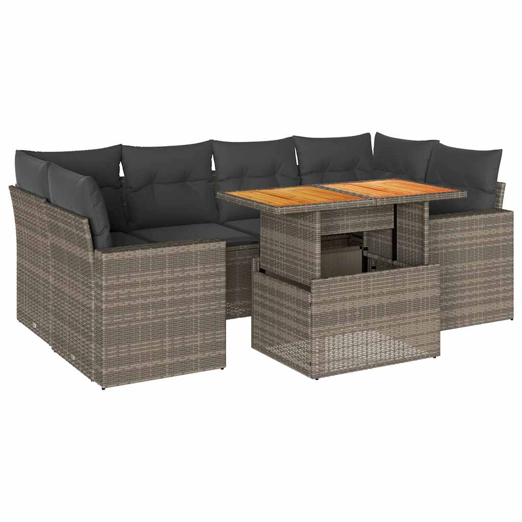 Salon de jardin avec coussins 7 pcs gris résine tressée