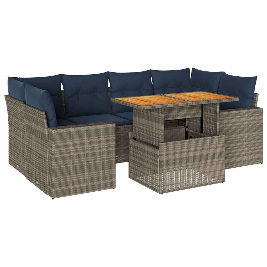 Salon de jardin avec coussins 7 pcs gris résine tressée