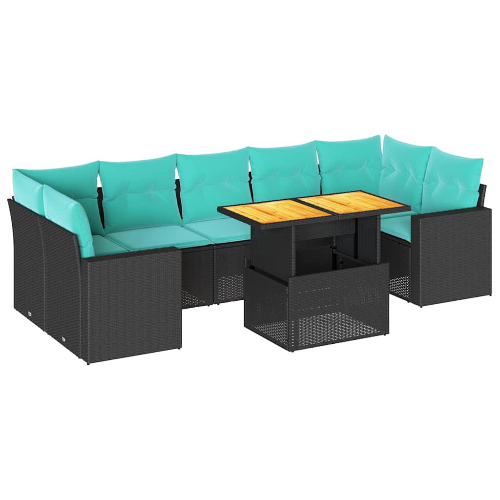 Salon de jardin 8 pcs avec coussins noir résine tressée