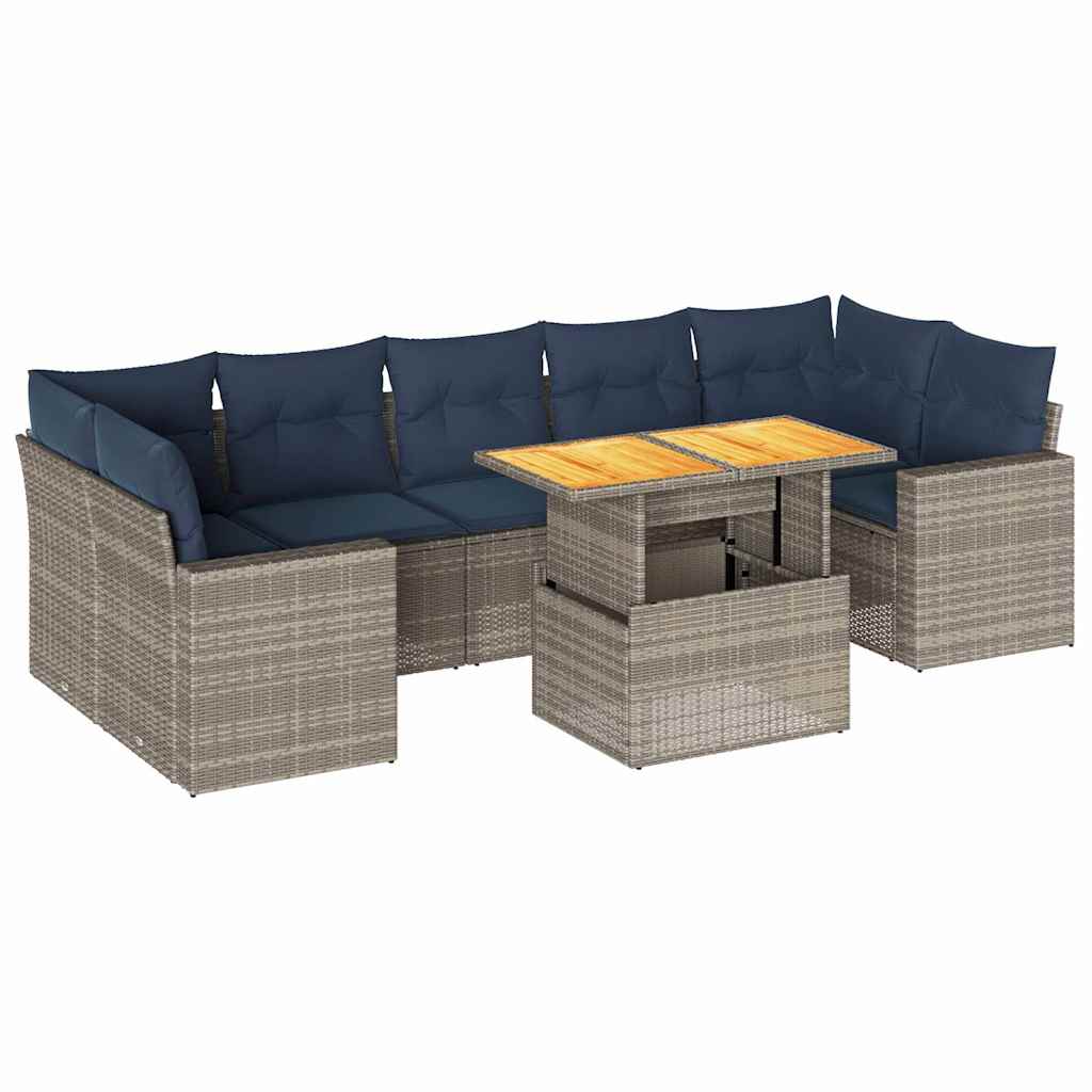 Salon de jardin 8 pcs avec coussins gris résine tressée