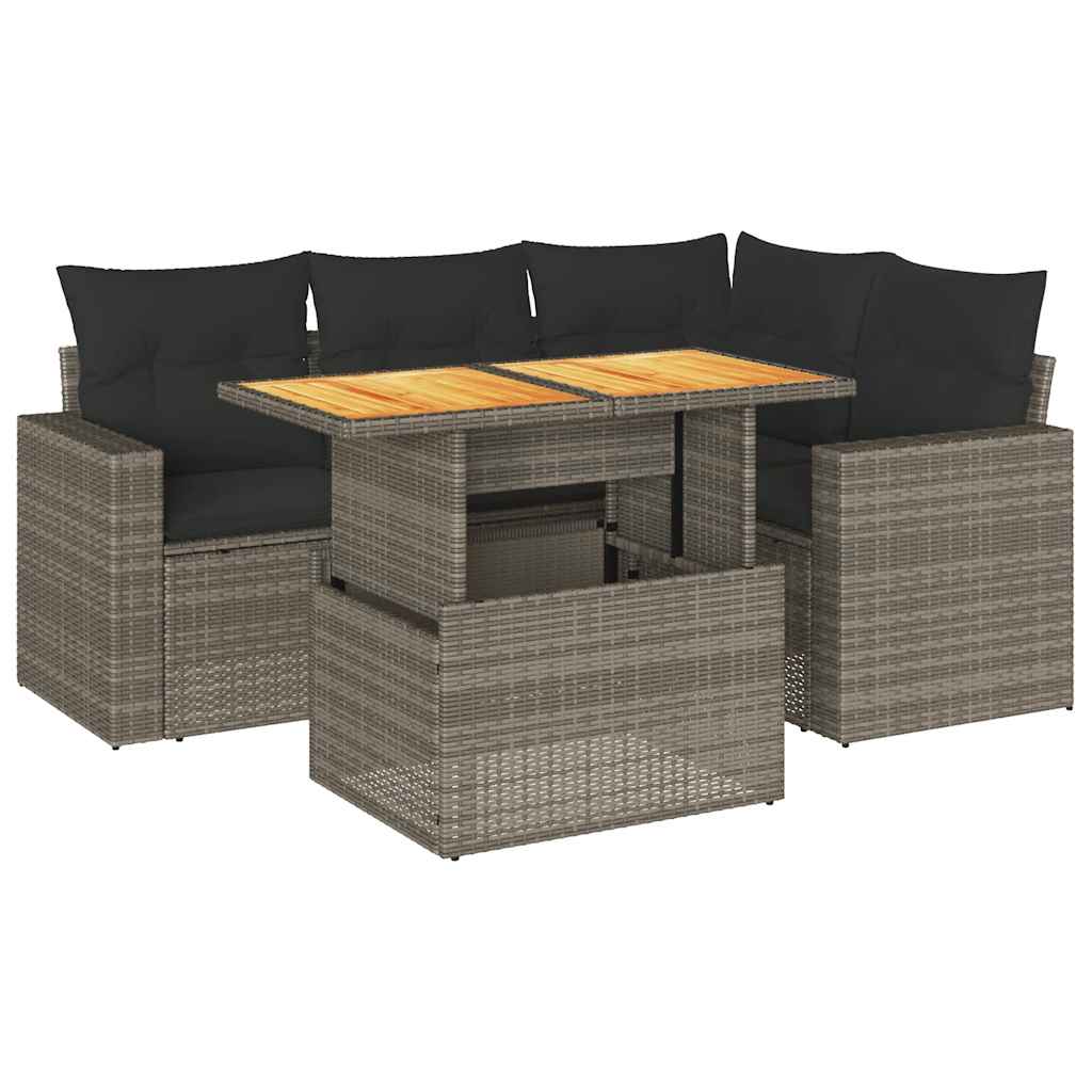 Salon de jardin 5 pcs avec coussins gris résine tressée