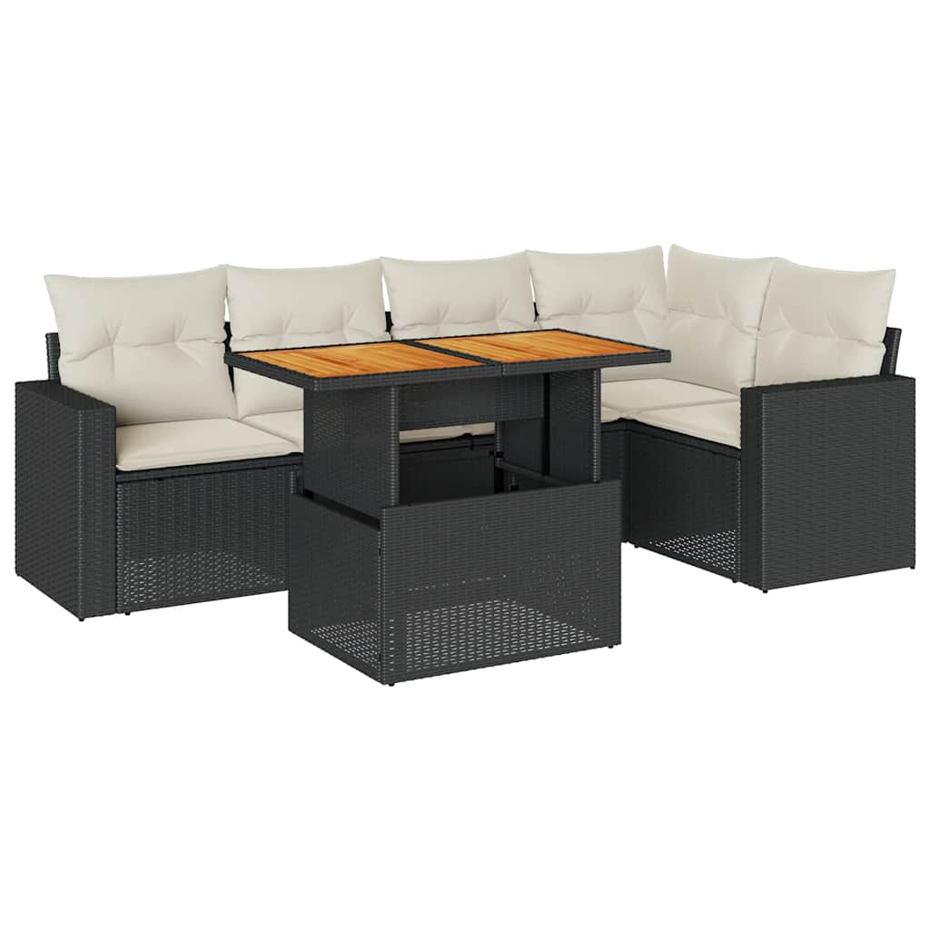 Salon de jardin 6 pcs avec coussins noir résine tressée