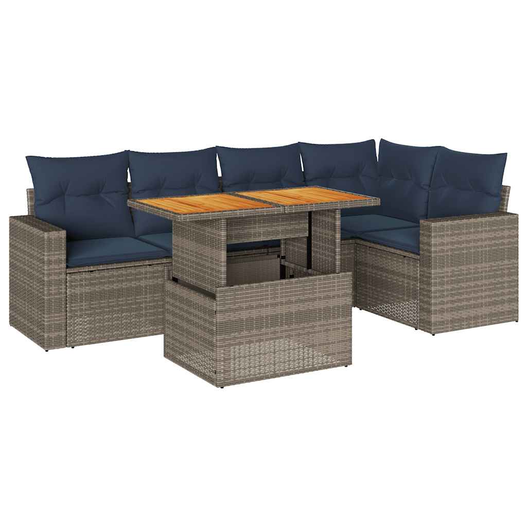 Salon de jardin 6 pcs avec coussins gris résine tressée