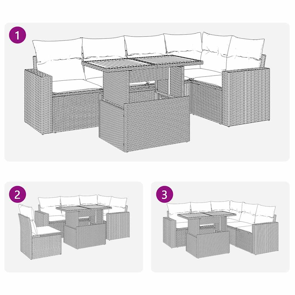 Salon de jardin 6 pcs avec coussins gris résine tressée