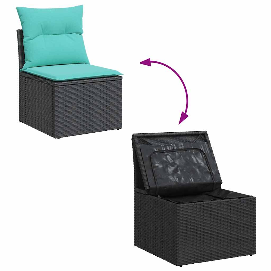 Salon de jardin 7 pcs avec coussins noir résine tressée
