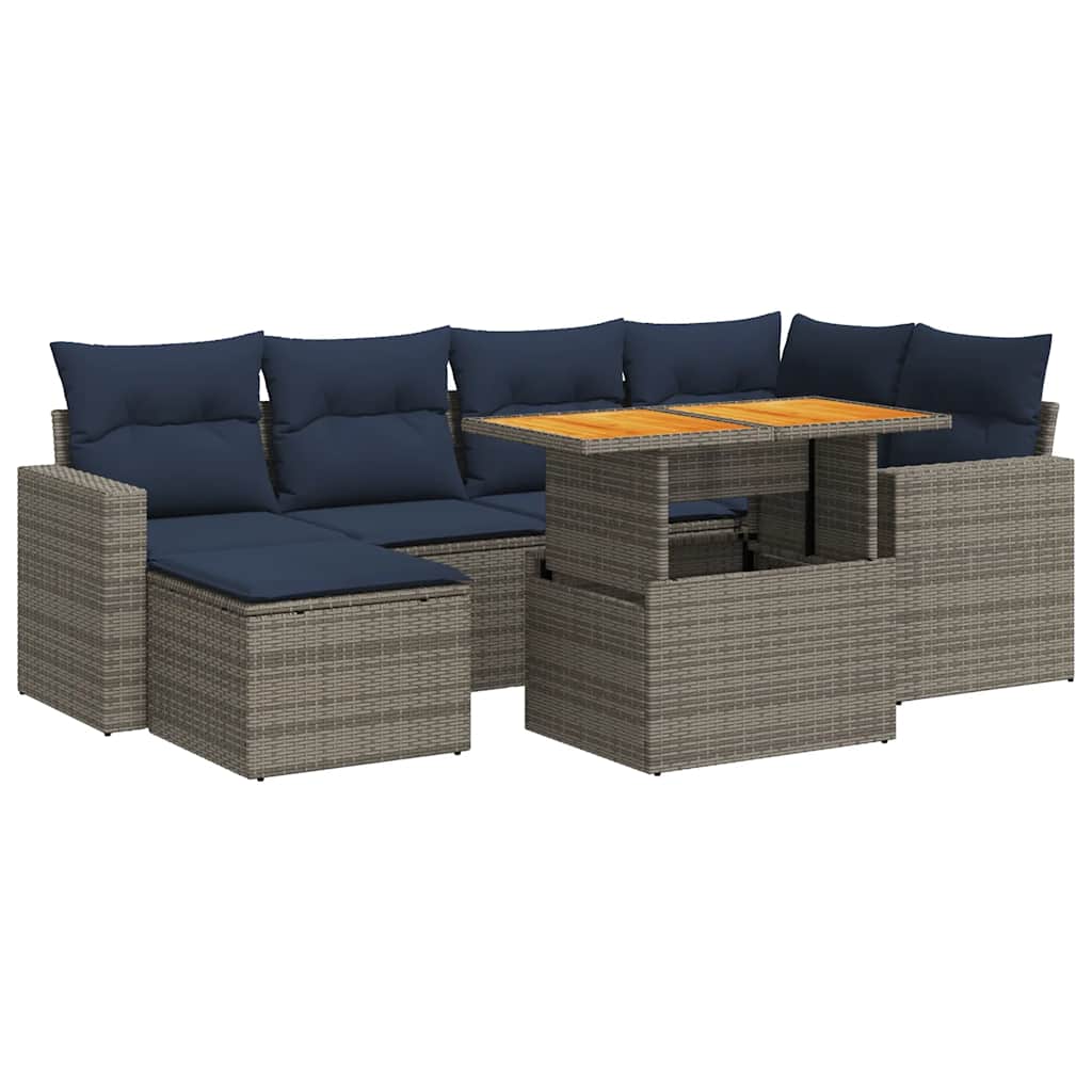 Salon de jardin avec coussins 7 pcs gris résine tressée