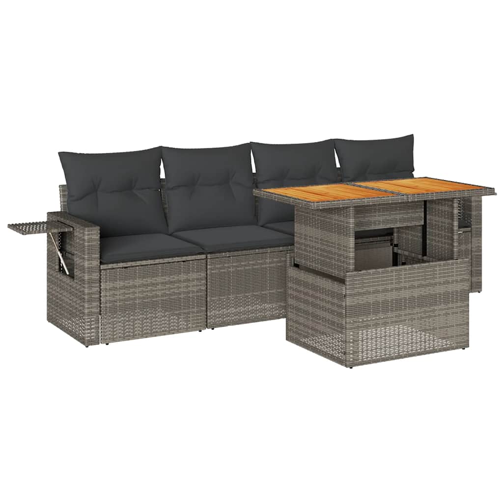 Salon de jardin 5 pcs avec coussins gris résine tressée