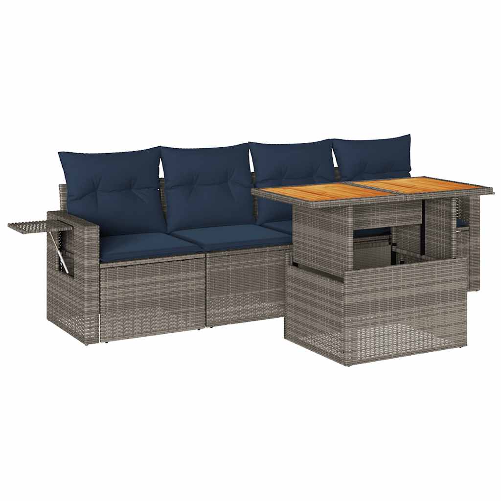 Salon de jardin 5 pcs avec coussins gris résine tressée