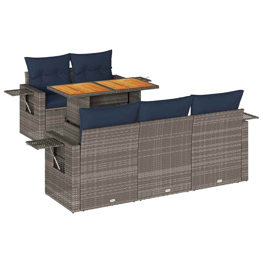 Salon de jardin 6 pcs avec coussins gris résine tressée