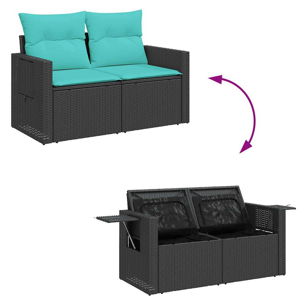 Salon de jardin 9 pcs avec coussins noir résine tressée