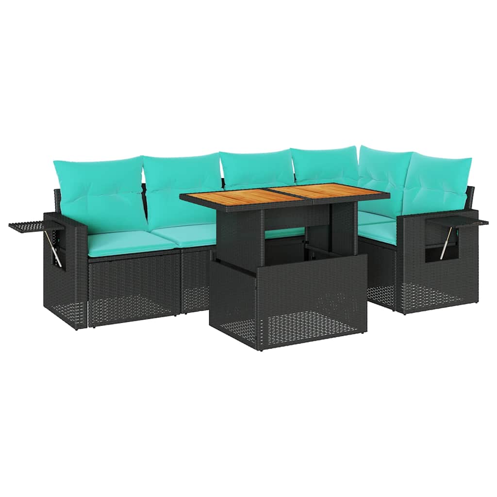 Salon de jardin 6 pcs avec coussins noir résine tressée
