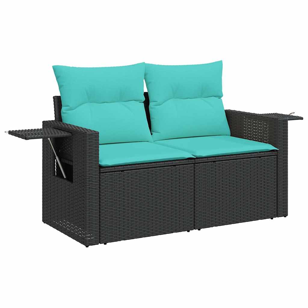 Salon de jardin 7 pcs avec coussins noir résine tressée