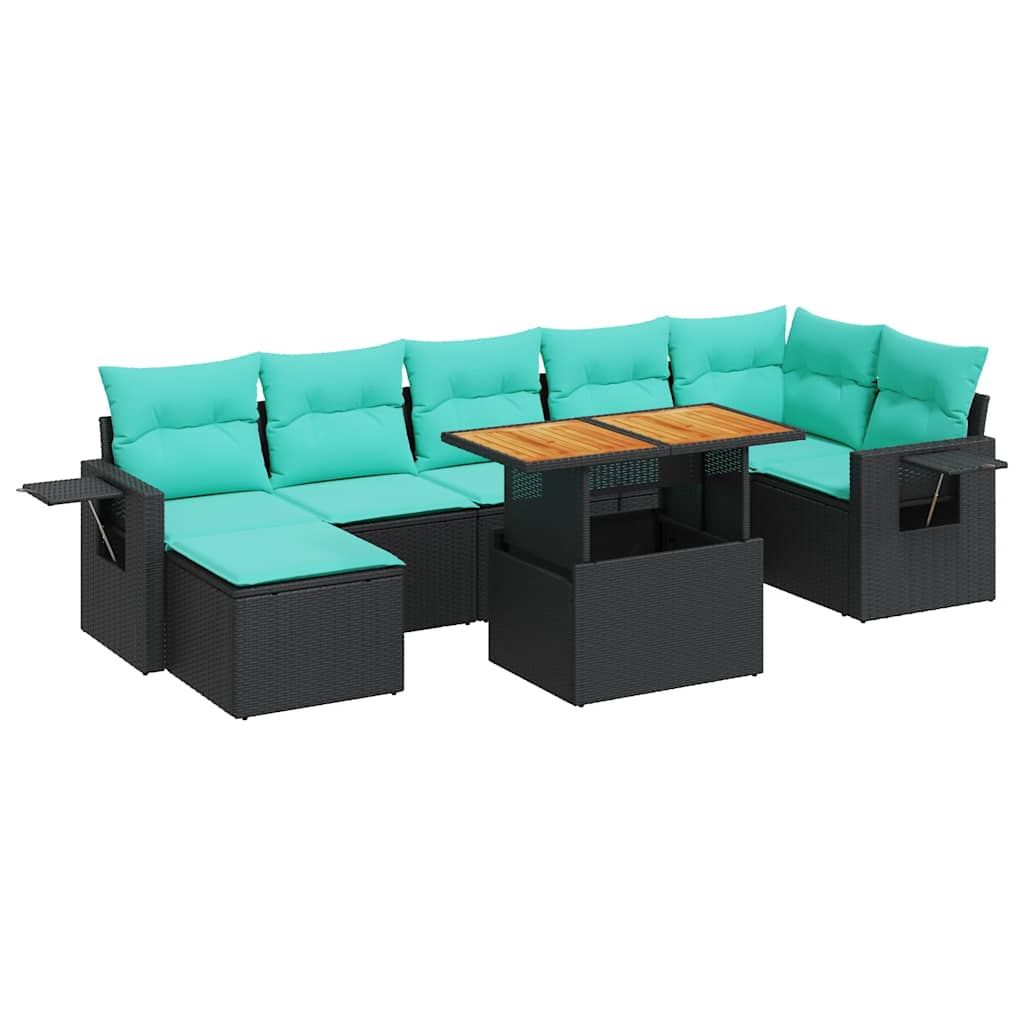 Salon de jardin 8 pcs avec coussins noir résine tressée