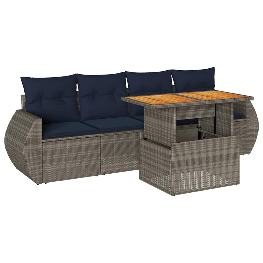 Salon de jardin 5 pcs avec coussins gris résine tressée