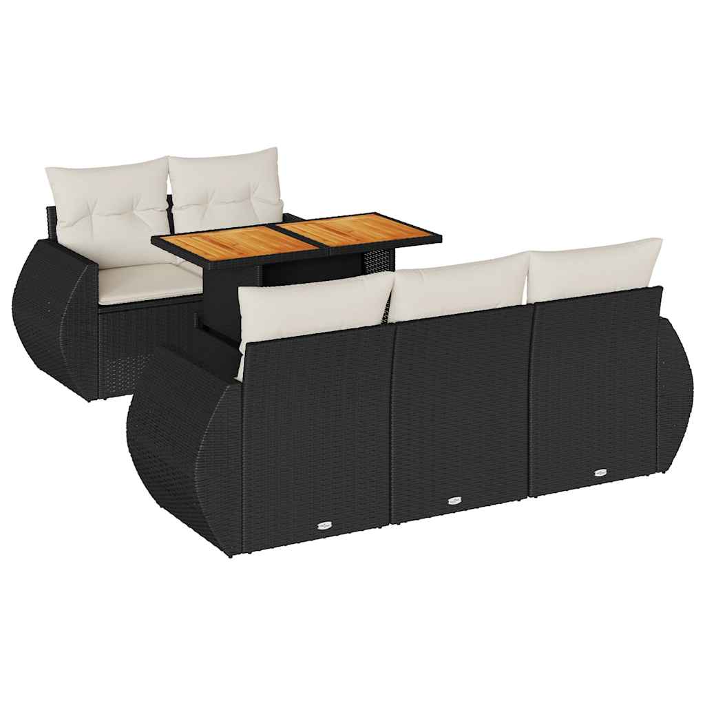 Salon de jardin 6 pcs avec coussins noir résine tressée