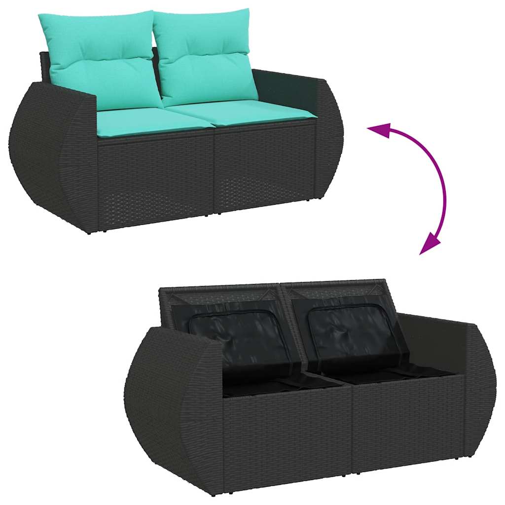 Salon de jardin 6 pcs avec coussins noir résine tressée