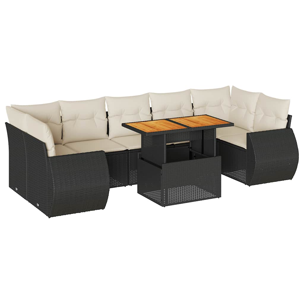 Salon de jardin 8 pcs avec coussins noir résine tressée