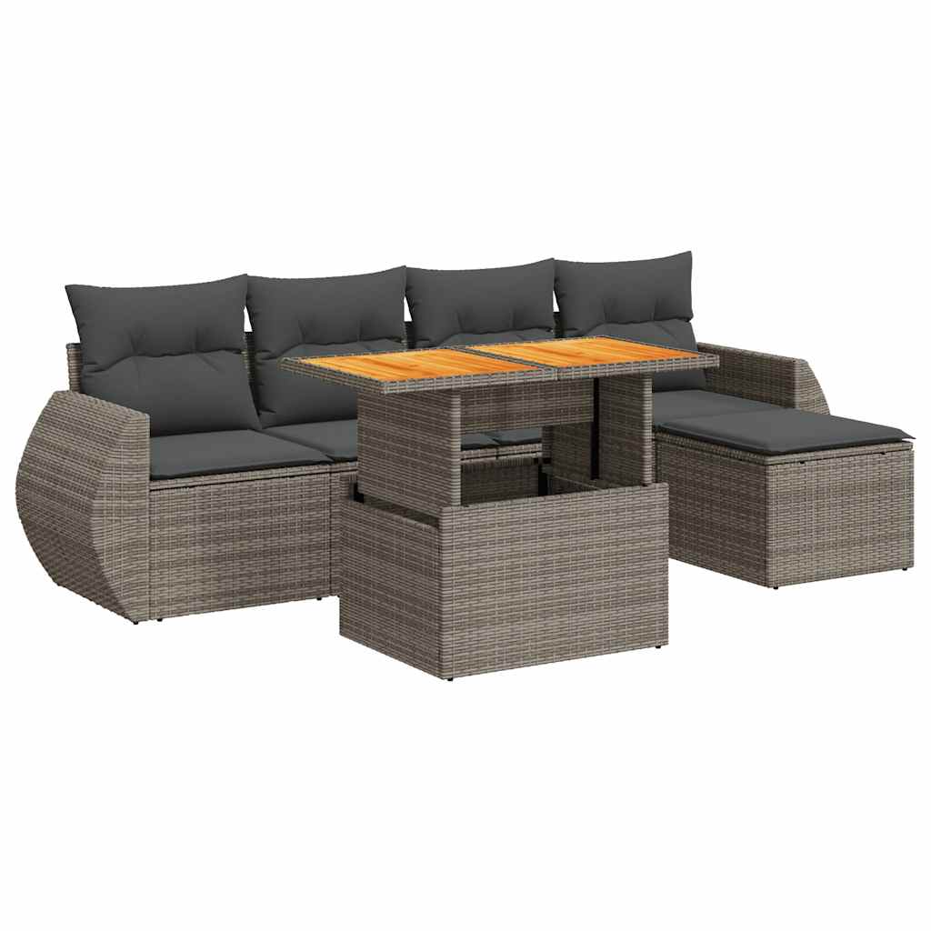 Salon de jardin 6 pcs avec coussins gris résine tressée
