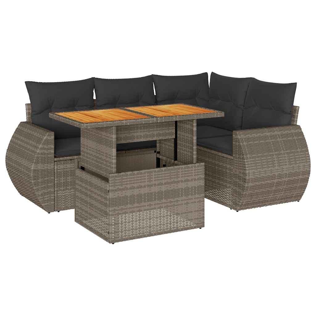 Salon de jardin 5 pcs avec coussins gris résine tressée